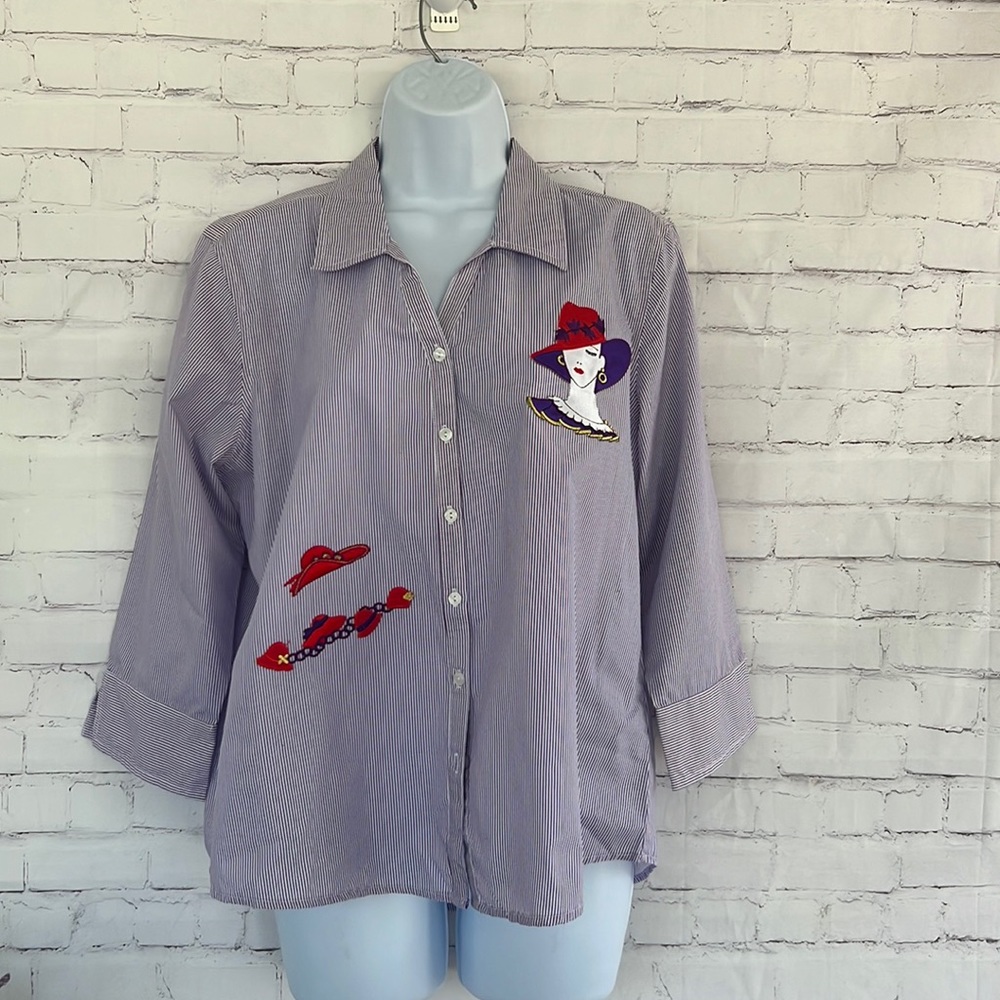 LAS OLAS miss Hat Vintage pinstripe shirt size medium